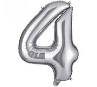 Silver Number 4 Balloon - Air-Filled Metallic Foil Decoration | Mylar finish, built-in valve, pre-punched hanging tabs, anniversary and birthday decor, no helium needed
