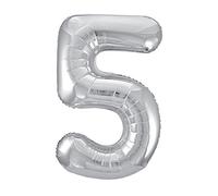 Silver Number 5 Shaped Large Foil Balloon (86cm) 1 Piece - Perfect for Birthday Parties and Special Events