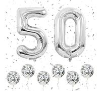 Silver Number 50 Balloons, Self-Inflating, 40 Inch for 50th Birthday Decor | 50th gifts, Giant Helium Foil Number Balloons, for Wedding, Graduation, Anniversary, 50th birthday decorations for Men/Women