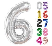 Silver Number 6 Balloon 40 Inch, 6th Birthday Party Decorations for Children, Giant Glitter 6 Shape Foil Balloon for Party Supplie