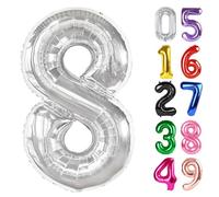 Silver Number 8 Balloon 40 Inch, 8th Birthday Party Decorations for Children, Giant Glitter 8 Shape Foil Balloon for Party Supplie