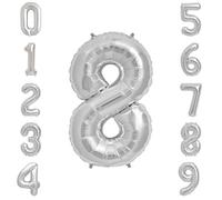 Silver Number 8 Foil Balloon - Small 30cm 12inch Air-Only Party Decoration, Birthday, Anniversary, Celebration