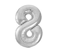 Silver Number 8 Shaped Large Foil Balloon (86cm) 1 Piece - Perfect for Birthday Parties and Special Events