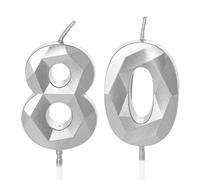 Silver Number 80 Candles for Birthday Cake, 80th Birthday Candles 80 Birthday Candles 80th Candles for Cake, 80th Birthday Cake Candles Cake Toppers Decorations for 80 Year Old Women Men Silver