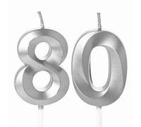 Silver Number 80 Candles for Birthday Cake, Silver 80th Birthday Candles 80 Birthday Candles 80th Candles for Cake, 80th Birthday Cake Candles Cake Toppers for 80 Year Old Women Men Silver