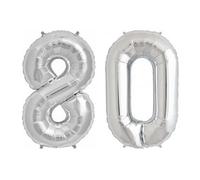 Silver Number 80 - Large Helium Foil Balloon - Birthday Party Wedding Anniversary Decoration - 101cm