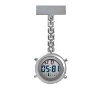 (Silver) Nurse Watch Pocket Watch Multi-function Metal Electronic Digital Display Chest Watch Alarm Timer