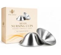 Silver Nursing Cups for Breastfeeding, 925 Silver Tri-Laminate Nipple Covers for Nursing Moms, Reusable Breastfeeding Cups with Velvet Pouch and Storage Box (M)