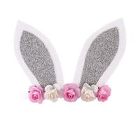 Silver Nylon Flower Headband with Rabbit Ears for Girls and Boys and Girls | Easter Day Party Accessory, Chic Sweet Style, Stage Wear, One Piece, Silver Finish