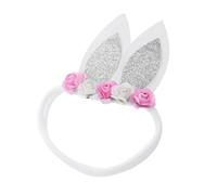 Silver Nylon Flower Rabbit Ears Headband for Girls Easter Party Stage