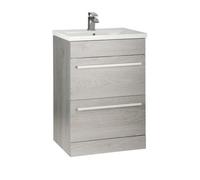Silver Oak Bathroom 2 Drawer Standing Unit with Ceramic Basin 60cm Wide Clifton Light Grey One Size