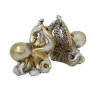 Silver Octopus Book Ends | 16cm Antique Style Resin Octopus Bookends for Shelves | Set of 2 Nautical Sea Creature Book Holders