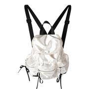 (Silver, One size) Soft Nylon Backpack with Bows School Bag Large Capacity Casual Daypack Aesthetic Rucksack for Everyday Use Beige