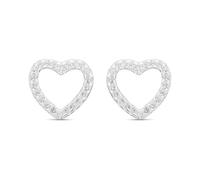 Silver Open Heart C.Z. Stud Earrings - 9mm - F04067
