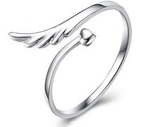 Silver Openly Adjustable Guardian Angel Wing Heart Finger Ring Fashion Exquisite Jewelry for Women and s Convenient and Nice