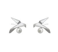 Silver Origami Crane Earrings Flying Bird Pearl Jewelry Niche Design Aesthetic Luxury-Inspired Accessories