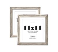 Silver Ornate Picture Frame 11x11 With 10x10 Mount for Photos - Wall & Table Display, Square, 2 Pack