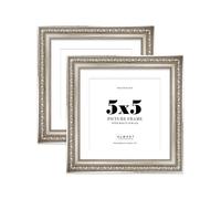 Silver Ornate Picture Frame 5x5 With 4x4 Mount for Photos - Wall & Table Display, Square, 2 Pack