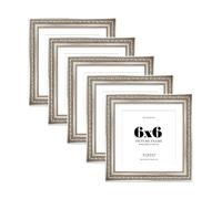 Silver Ornate Picture Frame 6x6 With 5x5 Mount for Photos - Wall & Table Display, Square, 5 Pack