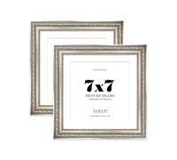 Silver Ornate Picture Frame 7x7 With 6x6 Mount for Photos - Wall & Table Display, Square, 2 Pack