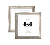Silver Ornate Picture Frame 8x8 With 7x7 Mount for Photos - Wall & Table Display, Square, 2 Pack