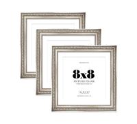Silver Ornate Picture Frame 8x8 With 7x7 Mount for Photos - Wall & Table Display, Square, 3 Pack