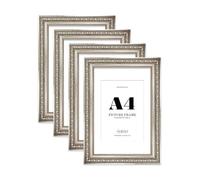 Silver Ornate Picture Frame A4 With A5 Mount for Photos - Wall & Table Display, Landscape or Portrait, 4 Pack