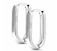 Silver Oval Hoop Earrings for Women - 1 Pair Small Lightweight U Shape Huggie Hoops with Hinged Clasp - Polished Minimalist Earrings for Daily Wear, Party and Jewellery Gift(Silver-Plating Copper)