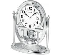 Silver Oval Rhythm Mantel Clock with Crystal Pendulum - Silent Quartz Movement