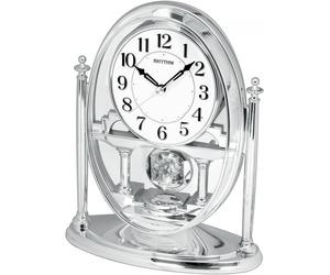 Silver Oval Rhythm Mantel Clock with Crystal Pendulum - Silent Quartz Movement
