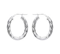 Silver Oval Twist Hoop Earrings 23mm x 30mm - ER91 Jewelco London White One Size