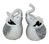 Silver Pair Of Elephant Sparkle Ornament Bling Crushed Diamond Gift