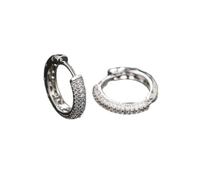 Silver Pave Cubic Zirconia Huggie Earrings for Women, Sparkling Full Diamond Hoop Earrings, Minimalist Statement Earrings for Party Daily Wear