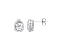 Silver Pear CZ Kisses Gallery Teardrop Halo Stud Earrings - GVE989 Jewelco London White One Size