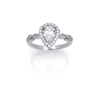 Silver Pear CZ Shoulder-set Halo Solitaire Engagement Ring - ARN134 Jewelco London White Q