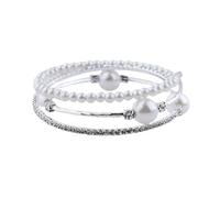 Silver Pearl Bangle Bracelet for Women Stackable Wedding Bangles for Bride Rhinestone Layered Bangle Bracelet for Women Bridal Bridesmaid Bangles Stretch Bangle Bracelets for Women Summer Bangles