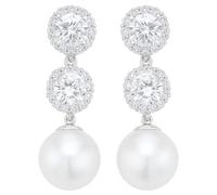 Silver Pearl Earrings with Zirconia, Double Ball Design, 925 Sterling Silver Posts, Smooth Pearl Drops, Easy to Match for Formal and Evening Occasions, Stylish Jewelry for Daily Wear