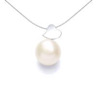 Silver Pearl Full Moon Love Heart Charm Necklace 12mm 18 inch - GVP546 Jewelco London White One Size