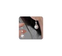 Silver Pearl Hook Earrings for Women,Minimalist Rhinestone Pearl Bead Drop Dangle Earrings,Trendy Geometric Statement Earrings Bride Jewelry Gifts, L, Metal, No Gemstone