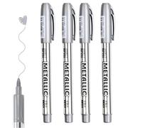 Silver Pen Metallic Marker Pen,4 Pcs Permanent Marker Pens Gloss Shiny Effect Marker Pens Art Marker Pens Metallic Permanent Markers Suitable for Christmas Cards, Glass, Ceramic, Rock Painting