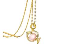Silver Pendant Necklace for Women, Twelve Constellations 925 Sterling Silver Gold Plated Necklace Inlaid Zircon and Rose Quartz Jewellery Gifts Pisces