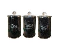 Silver Petals - Black Crush Diamond Tea Coffee Sugar Canisters Crystal Storage Kitchen
