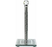SILVER PETALS Crushed Diamond (Silver) Diamante Crystal filled Kitchen Towel Tissue Roll Holder Stand 32cm Tall - Square Base