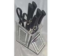 SILVER PETALS - Crystal Crushed Diamond Kitchen Knife Holder Rack Stand Storage For Knives (Knives not Included)