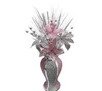 Silver Petals - Pink Silver Vase With Flowers Mosaic Crushed Crystal Romany Bling Decor 30cm