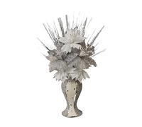 SILVER PETALS Romany White Silver Vase With Flowers Crushed Mosaic Bling Glitter Vase Bling