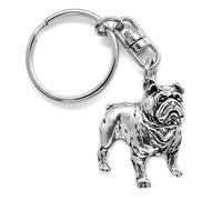 Silver Pewter British Bulldog Keyring (single sided) in an organza pouch