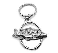 Silver Pewter Mirror Carp Fish Oval Keyring (English in a burlap pouch)