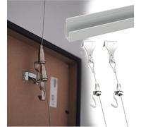 Silver Photo Frames Display Rail, Adjustable Picture Hanging Kit with 2 Steel Rope & Hooks, Aluminum Alloy Artwork Hangers for Gallery, Exhibition, Home(90cm/35 Rail,2m/79″ Cable)