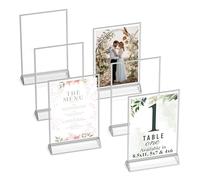 Silver Picture Frames Double-Sided, 6-Pack 4x6 Acrylic Table Number Holders, Clear Easel Stands for Signs, Silver Frames for Wedding Table Numbers, Menu Holders, Photo Displays for Events and Décor